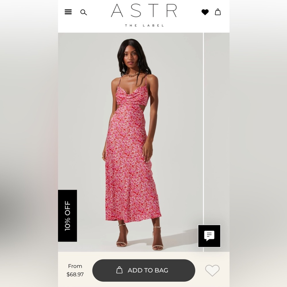 ASTR THE LABEL - COLETTE FLORAL SATIN CUTOUT MIDI DRESS (S)